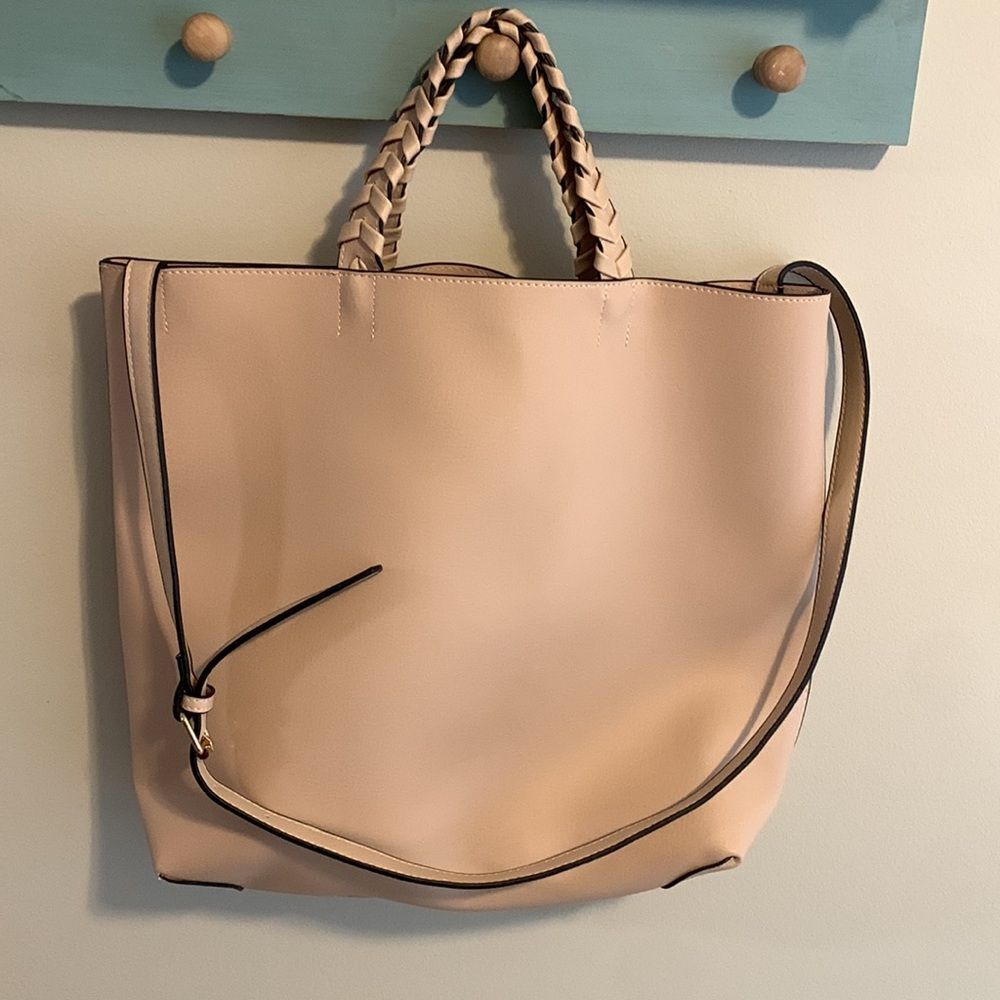 Jules Kae Charlotte Vegan Leather Tote Crossbody Bag Blush Pink